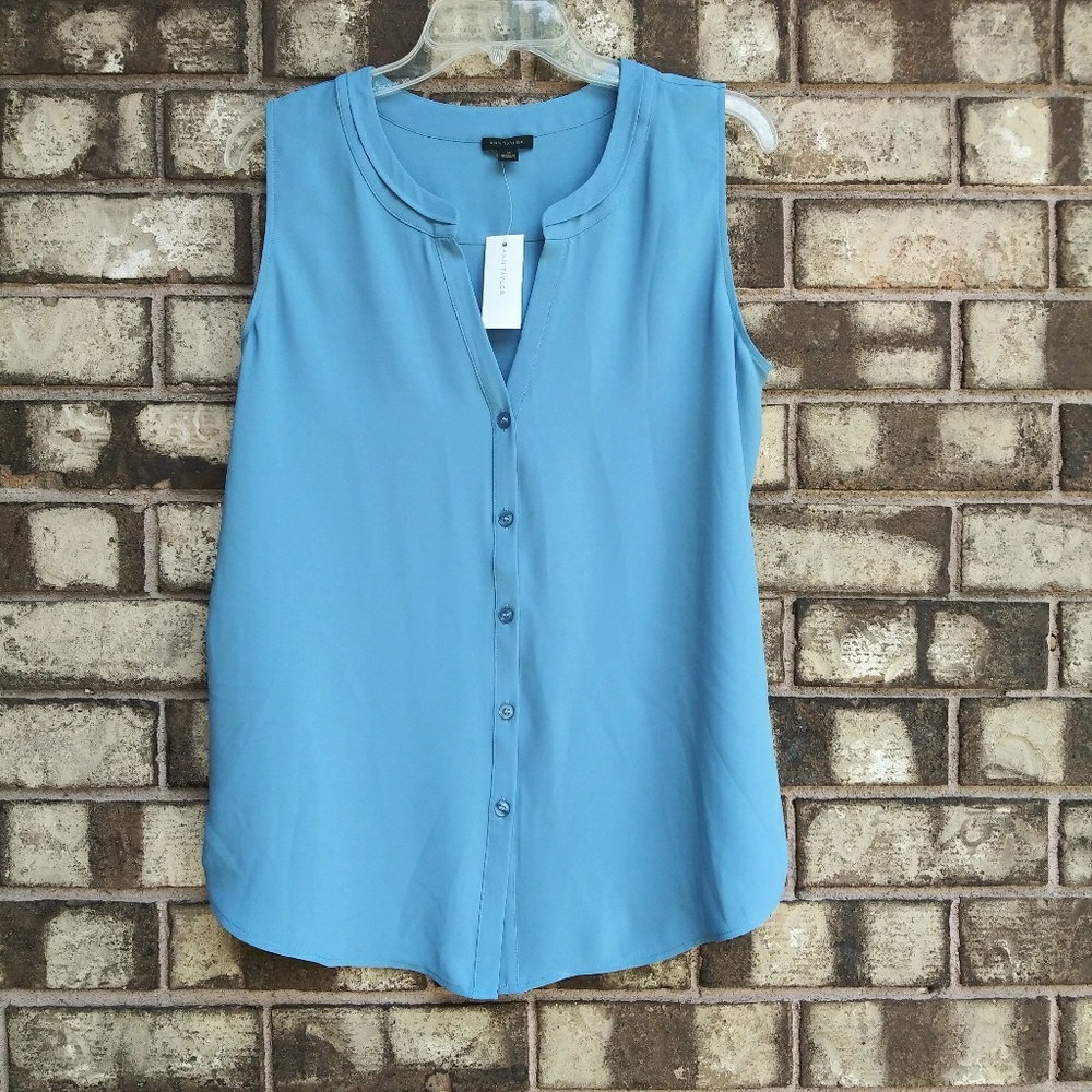 NWT Ann Taylor blue sheer button-down blouse